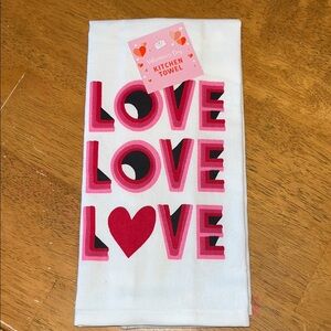 Valentine’s Day Chic Pink White Love Print Kitchen Towel 100% Cotton 16”by 26”